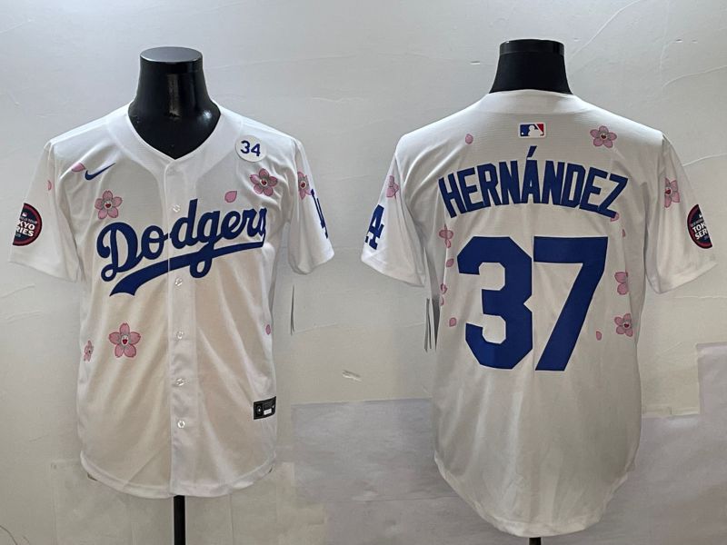 Men Los Angeles Dodgers #37 Hernandez White Sakura Edition 2025 Nike MLB Jersey style 7->los angeles dodgers->MLB Jersey